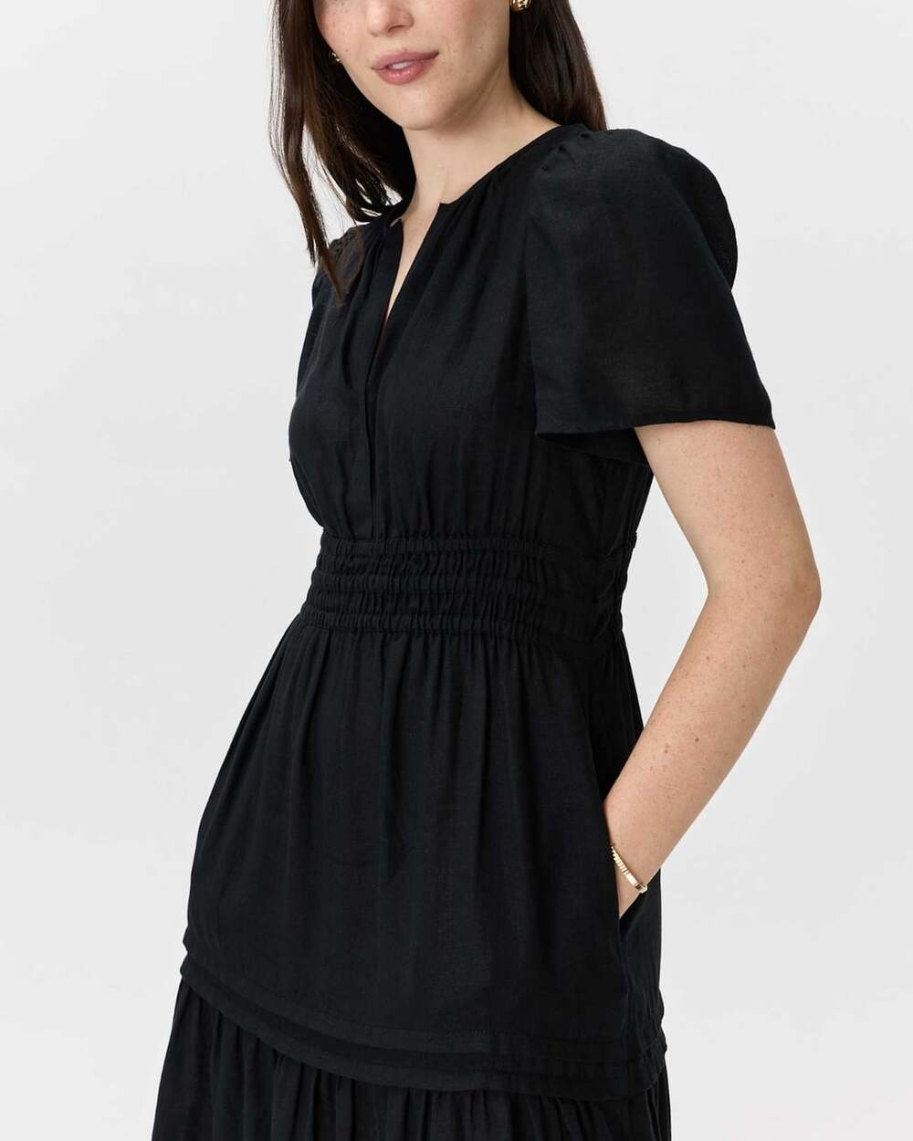 QUINCE Black 100% European Linen Tiered A-Line Maxi Dress, Size L - Picture 3 of 14